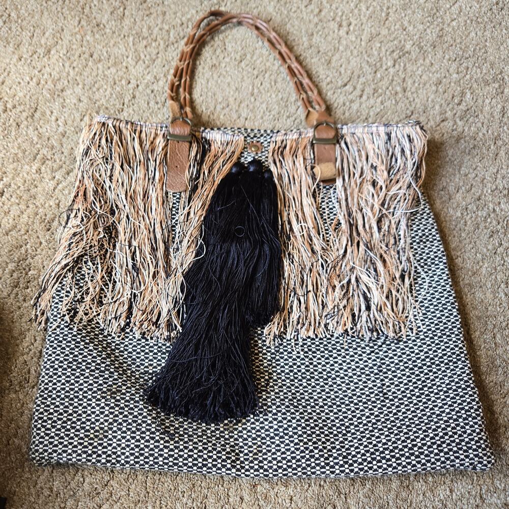 Jasper and Jeera Anthro Shoulder Tote Bag Purse Shabby Chic Fringe Boho Cottage
